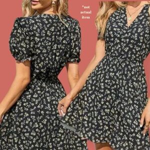 🌼 CUPSHE DITSY BUBBLE SLEEVE RUCH BUTTON FRONT DRESS SHORT SZ L